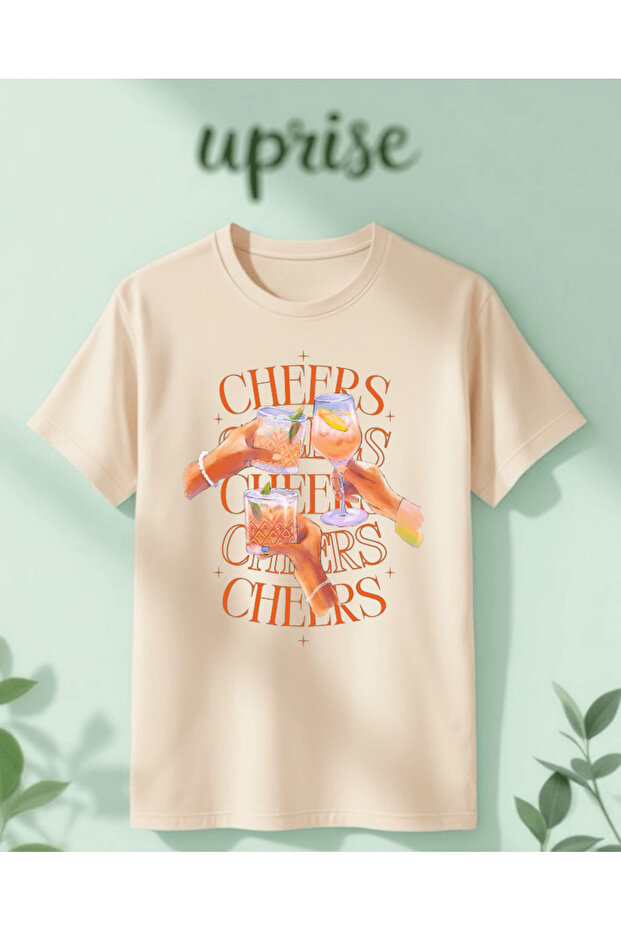 تي شيرت قطني كبير الحجم مطبوع عليه Cheers