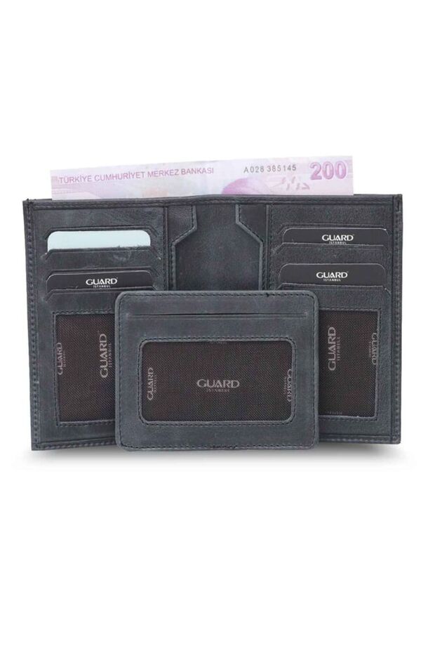 Antique Black Genuine Leather Men's Wallet with Removable Hidden Card Holder // Grd260225Wt1580