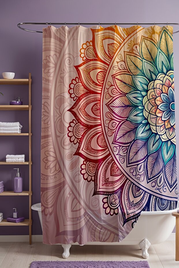 Bathroom Curtain, Colorful Mandala Patterned Shower Curtain, Bathtub Curtain 175X200Cm