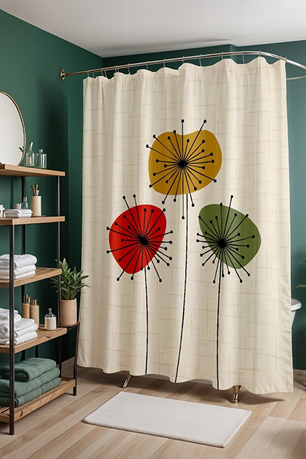 Bathroom Curtain, Timeless Floral Pattern Shower Curtain, Bathtub Curtain 175X200Cm