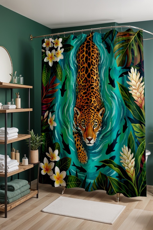 Bathroom Curtain, Hunter in the Forest Patterned Shower Curtain, Bathtub Curtain 175X200Cm