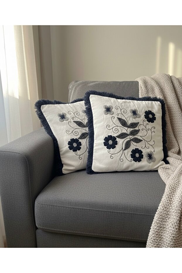 2-Piece Fringe-Edged Punch Cushion Cover