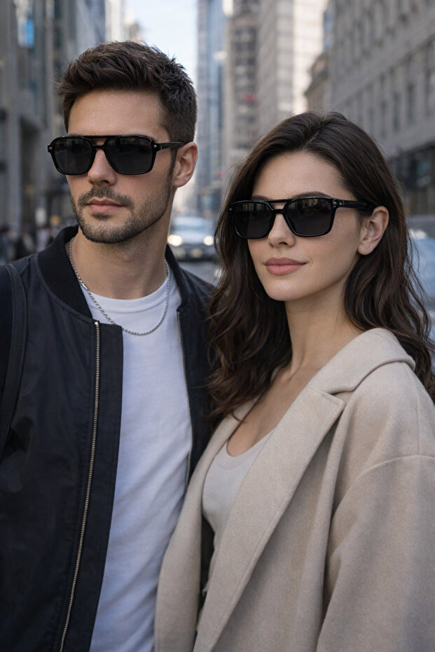 Black Frame Black Glass Formed Retro Men'S-Women's Sunglasses - Thin Black Frame
