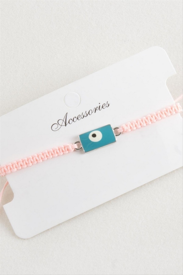 Nrzsnt Rectangular Evil Eye Macrame Braided Bracelet (15357) - Pink - 3