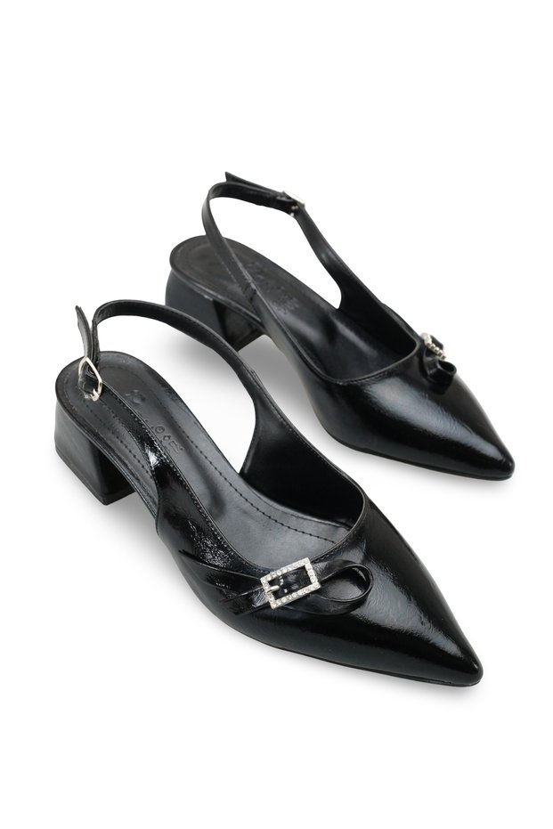 Elara Gala Women's Pointed Toe Open Back Heeled Shoes 0012150 Black Rustic