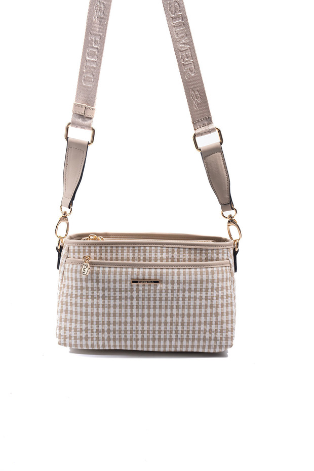 Sand Beige - Sand Beige Plaid Line Square Women's Crossbody Bag Sp1184