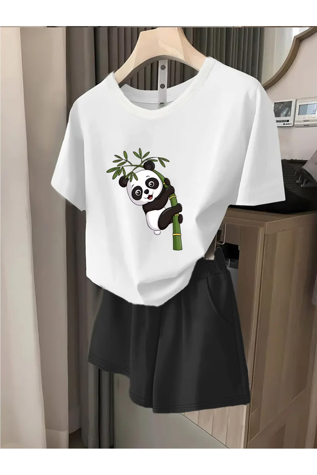طقم سترة وشورت ناعم بأكمام قصيرة مطبوع عليه PANDA
