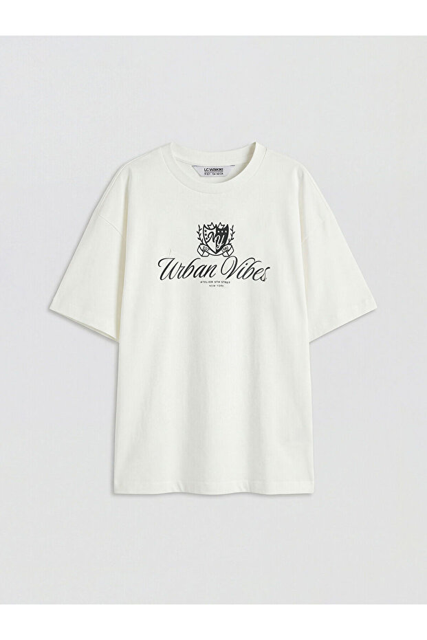 Ecru printed girl's t-shirt from gulis gi̇yi̇m