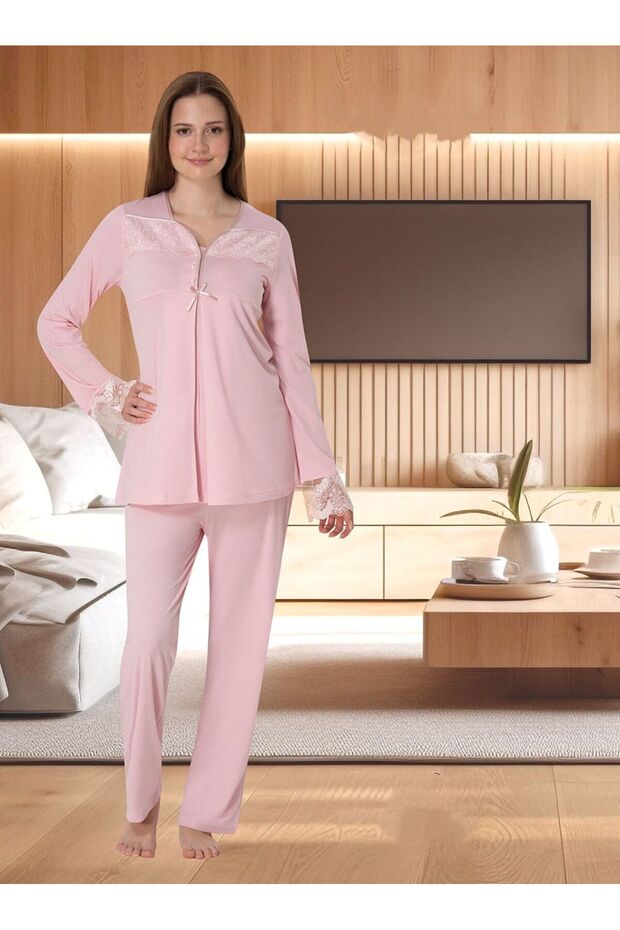 Dvina Maternity Long Sleeve Pajama Set - Pink