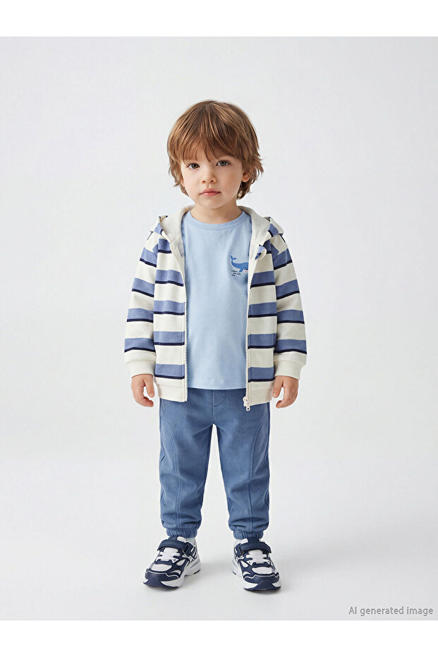 Esse Collection Ecru Striped Hooded Baby Boy 3-Piece Set