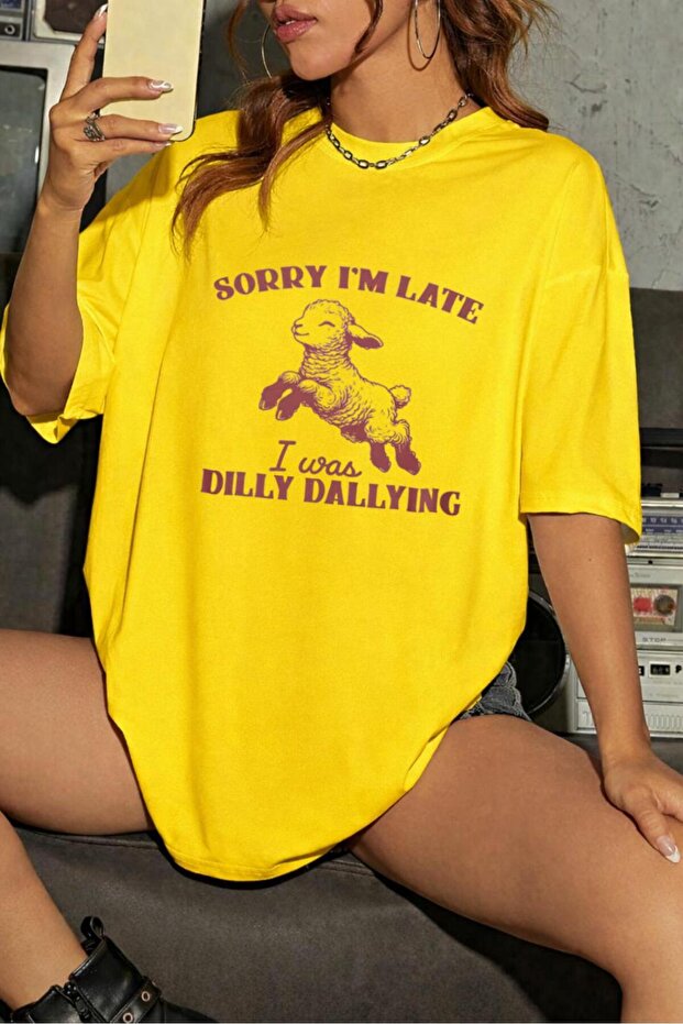 Sorry I'M Late Printed Oversize Short Sleeve Pinterest Tshirt