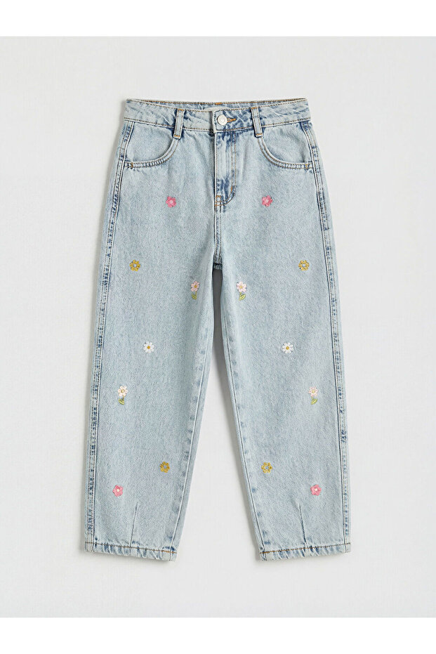 Blue Balloon Fit Embroidered Girls' Jean Pants