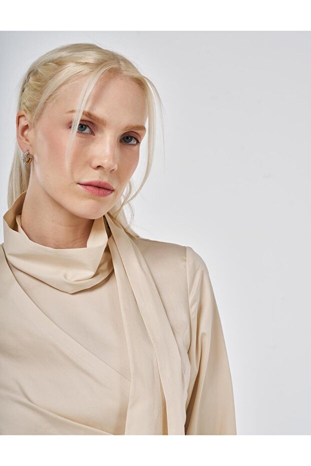 Drapeli Maxi Elbise Krem - 6