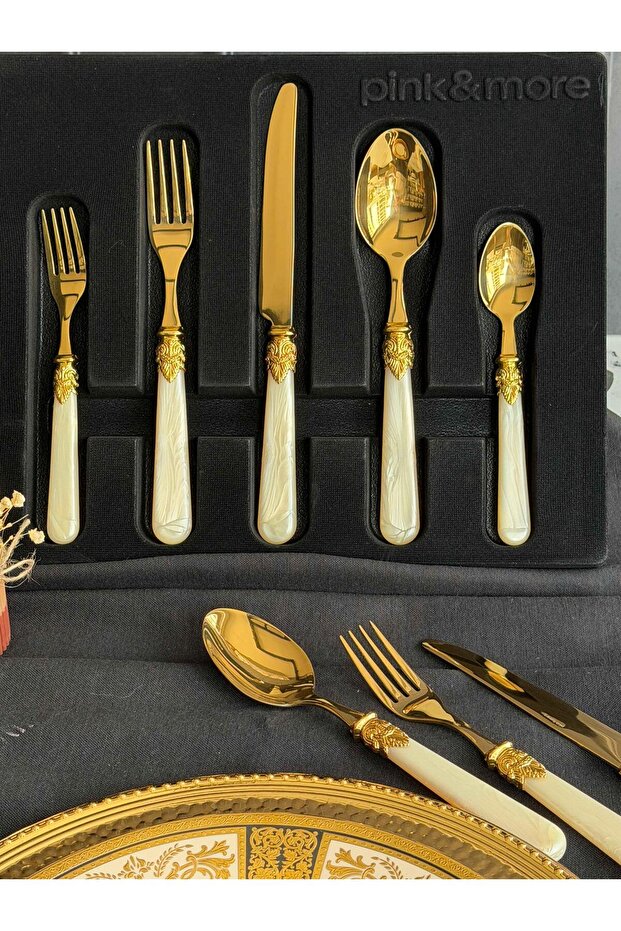 Cutlery Set 30 Pieces for 6 People Marta Beige Gold