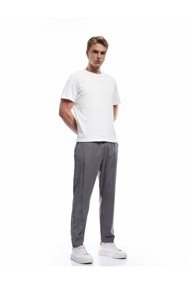 Viscose Waist Lace-Up Trousers with Pocket Detail