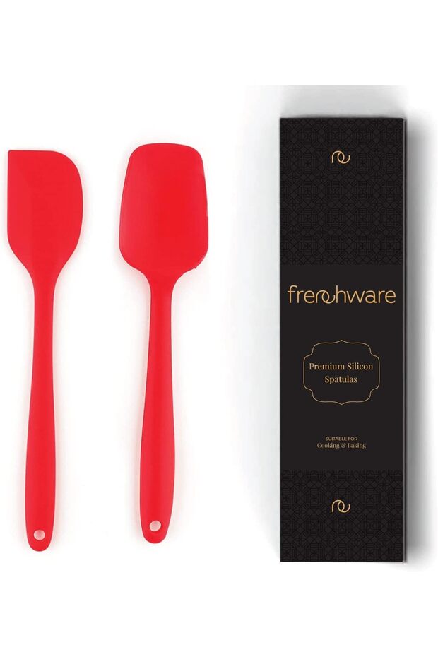 Premium Silicone Spatulas Set of 2 Red | Heat Resistant 230°C BPA Free & Safe