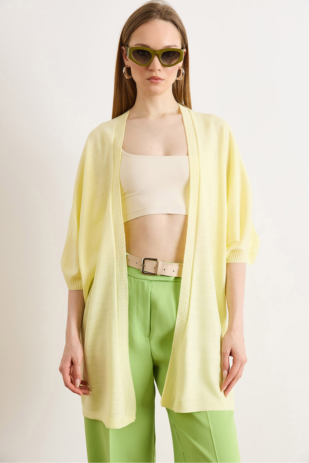 Women's Light Yellow Basic Seasonal Knitwear Cardigan Hrk-19000480