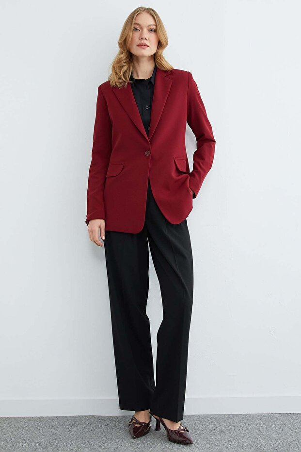 Basic Tek Düğmeli Blazer Ceket - 5