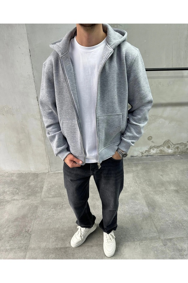 Erkek Kapüşonlu Basic Sweatshirt - 2