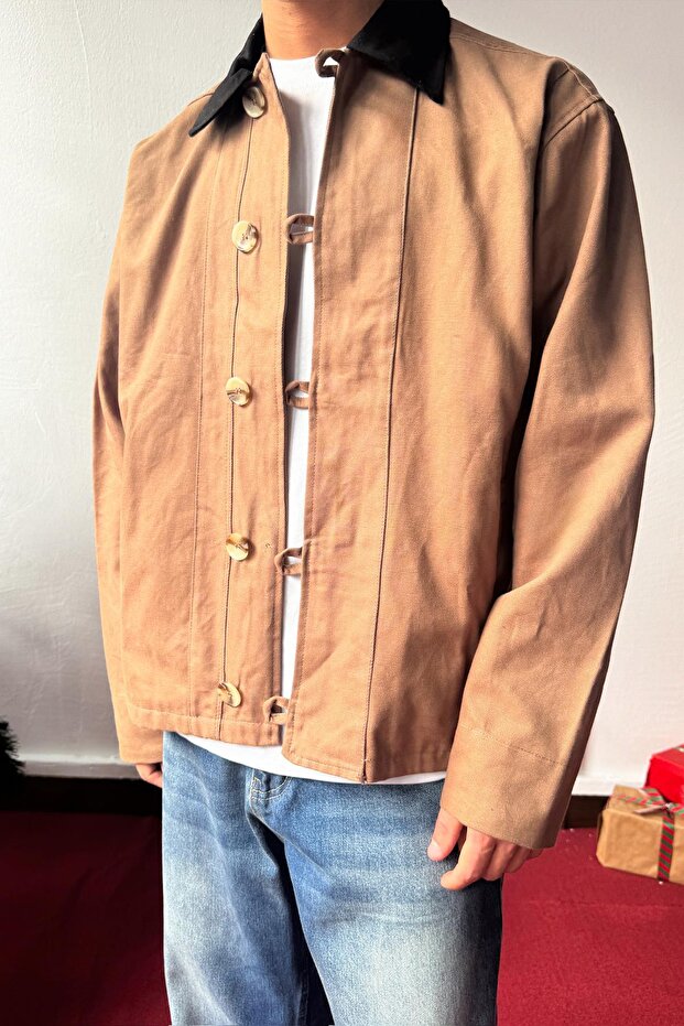 Buttoned Oversize Jacket Brown - 2