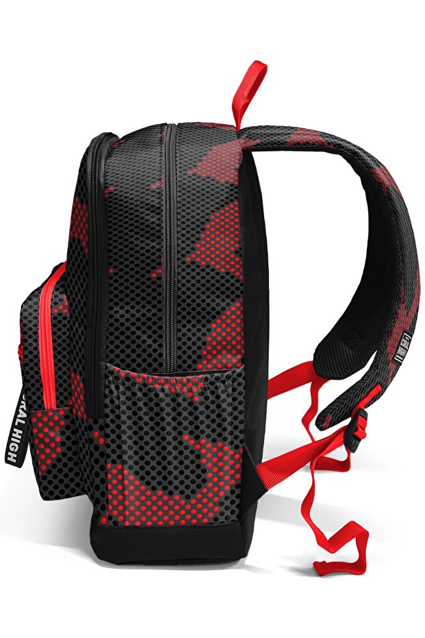 Black Red Patterned School Backpack 33233 - 8