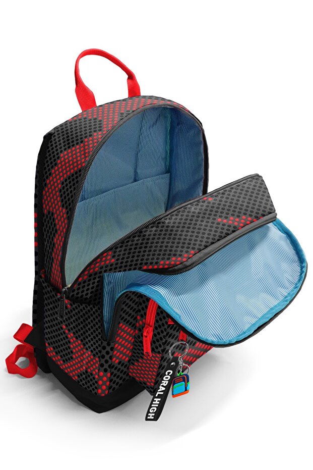Black Red Patterned School Backpack 33233 - 3
