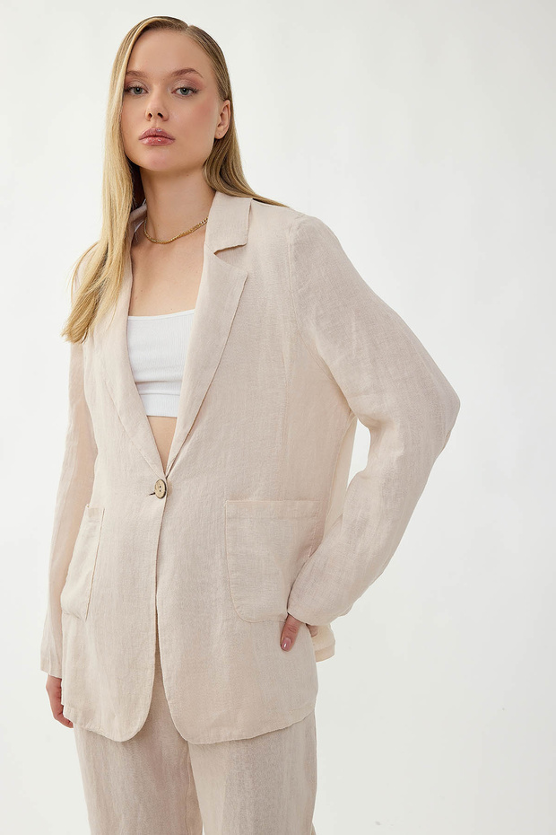 سترة من الكتان بنسبة 100% مع جيب بزر واحد - 4