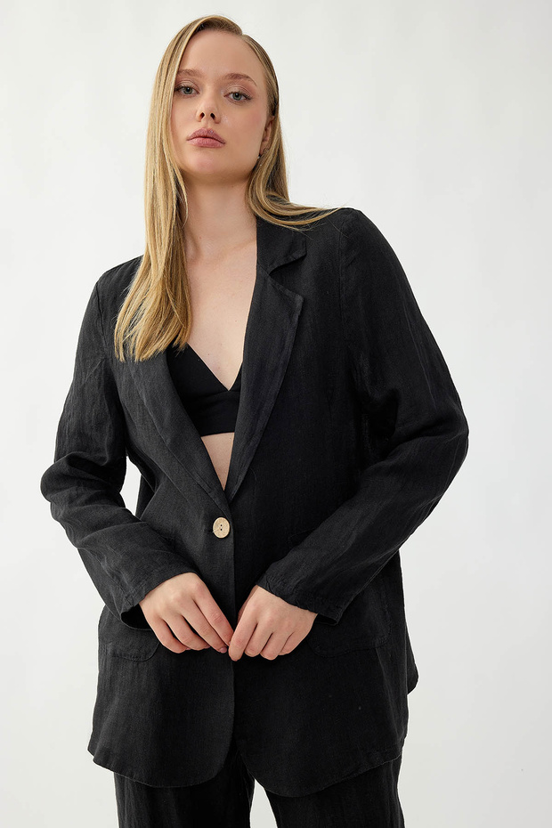 100% Linen Single Button Pocket Jacket - 2