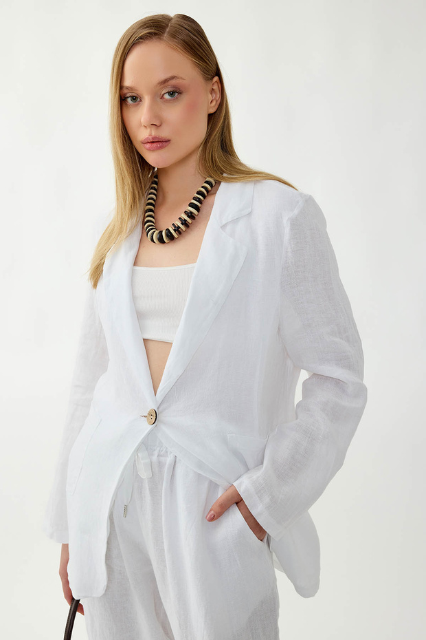 سترة من الكتان بنسبة 100% مع جيب بزر واحد - 3