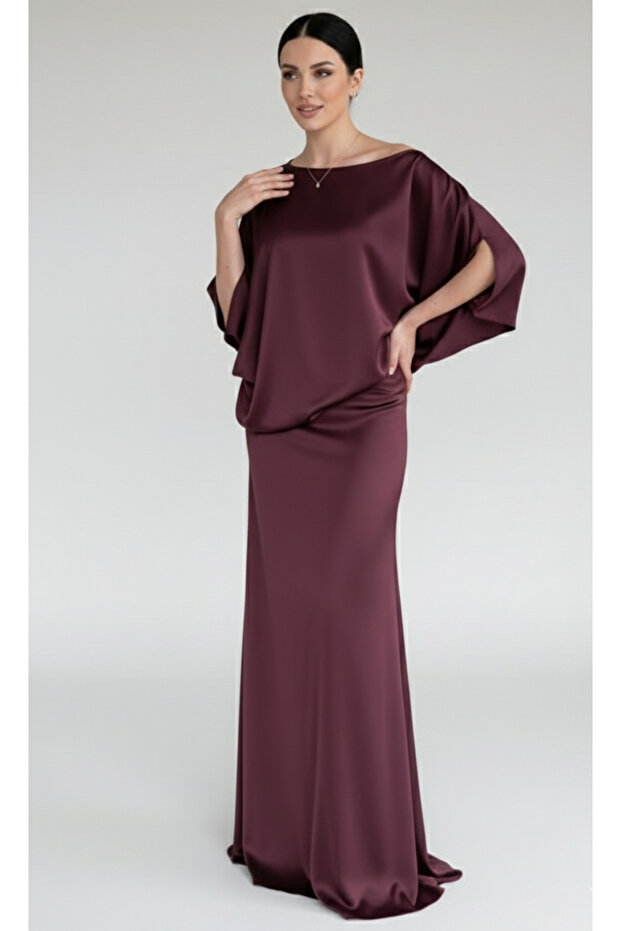 Purple Draped Satin Blouse Skirt Set - 8005