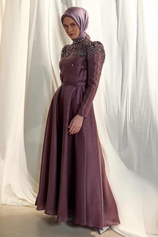 İşlemeli Tafta Abiye Elbise - 2