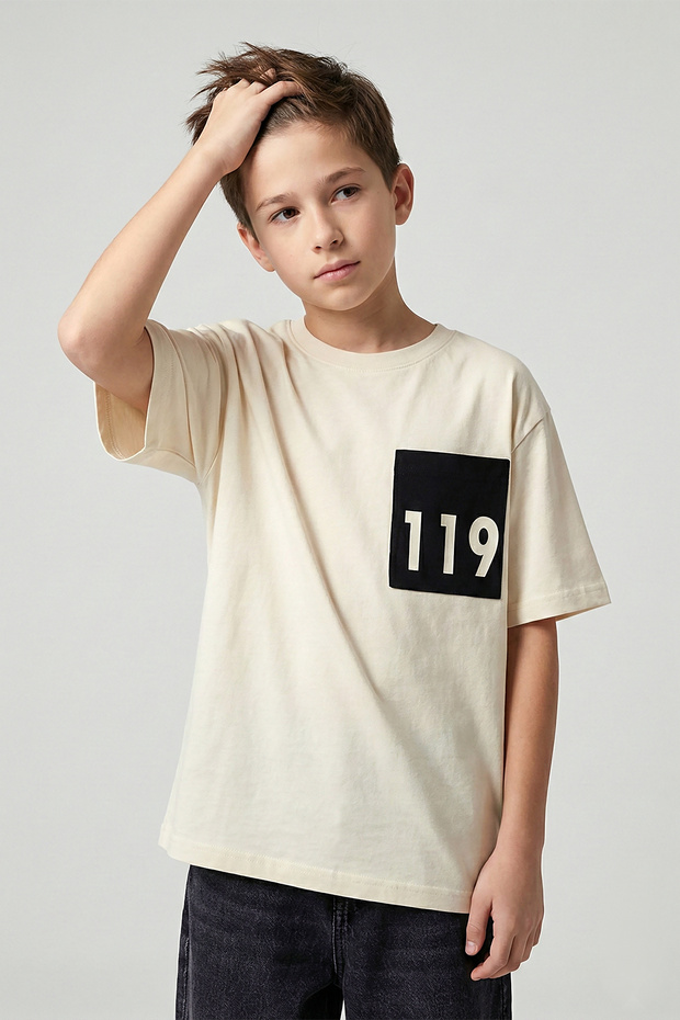Boy's Denim Pocketed Printed Short Sleeve T-Shirt