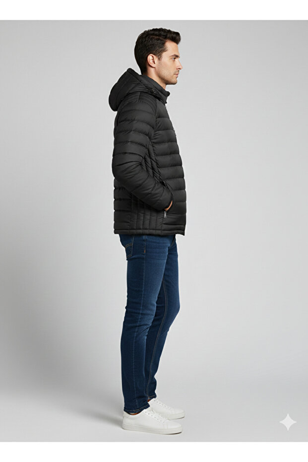 Erkek kapşonlu siyah mont - 3