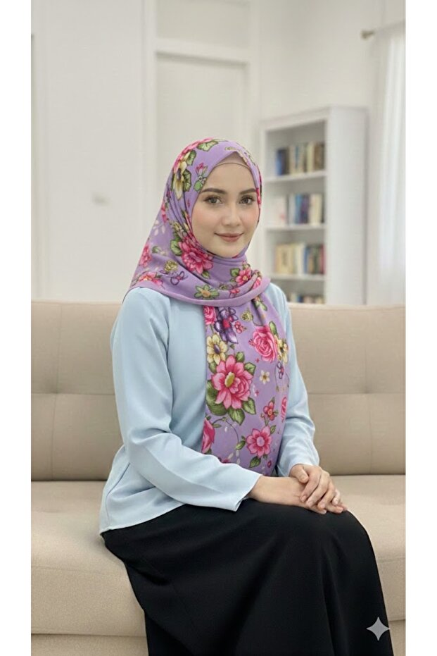 Printed Tulbent Scarf 100X100 cm Lilac