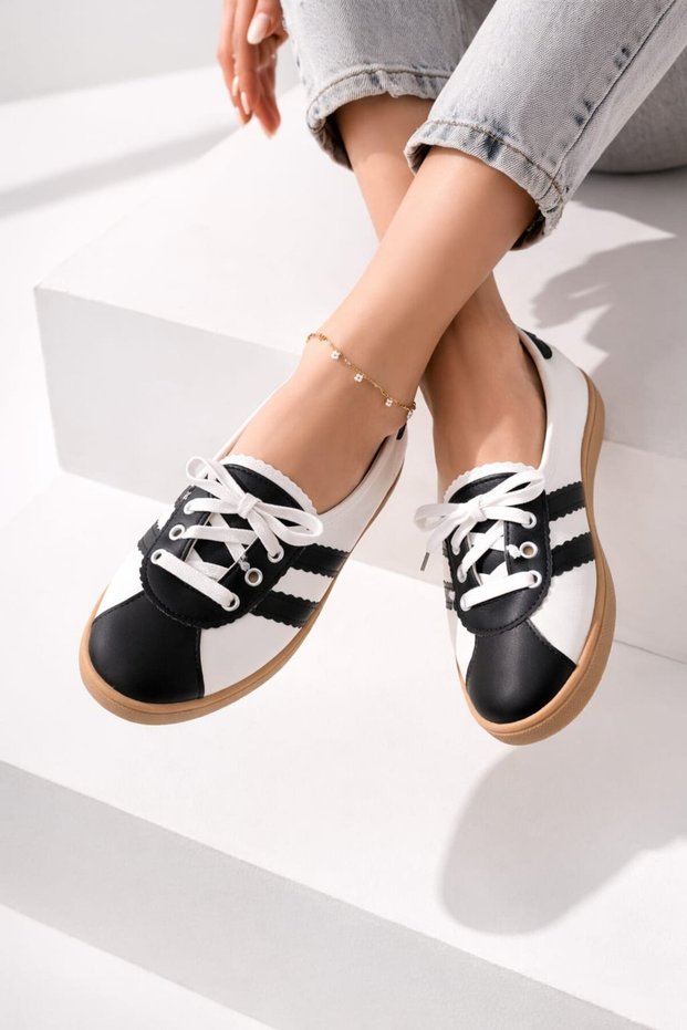 Women's Sports Lace-Up Casual Comfortable Retro Striped Ballerina Shoes