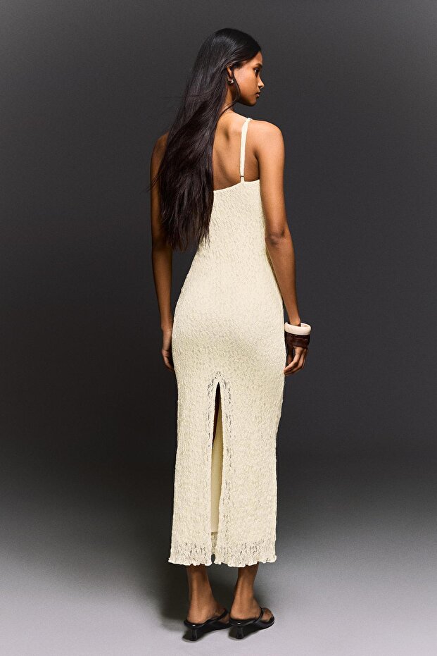 Dantelli askılı midi elbise - 2