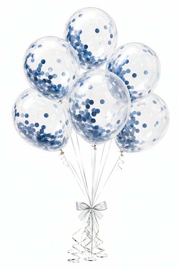 Blue Confetti Balloon Set 15 Pieces – Party & Birthday Decoration - Transparent Sequin Balloon