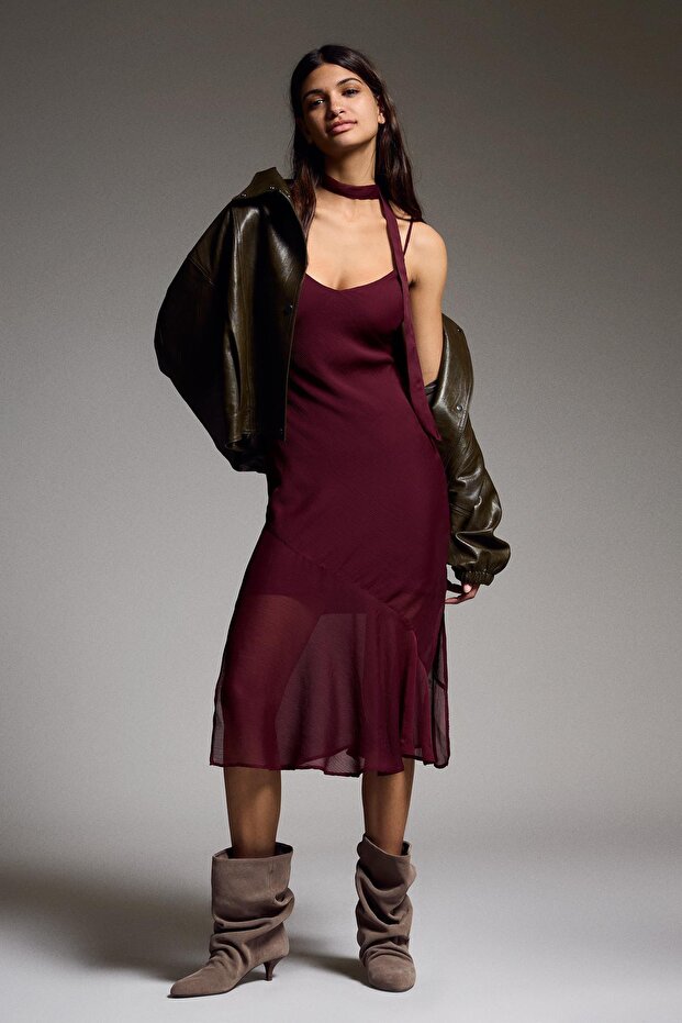 Şifon fular midi elbise - 1