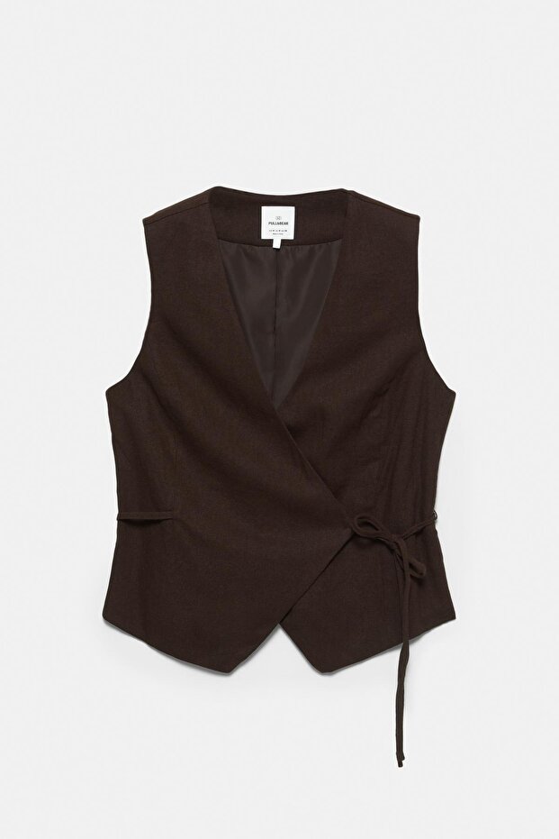 Yanları bağlamalı rustik yelek - 7