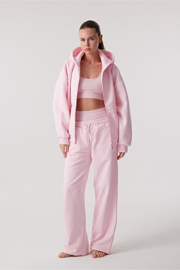 Oishii Rei Loungewear Fermuarlı ve Kapşonlu Sweatshirt Dusty Pink