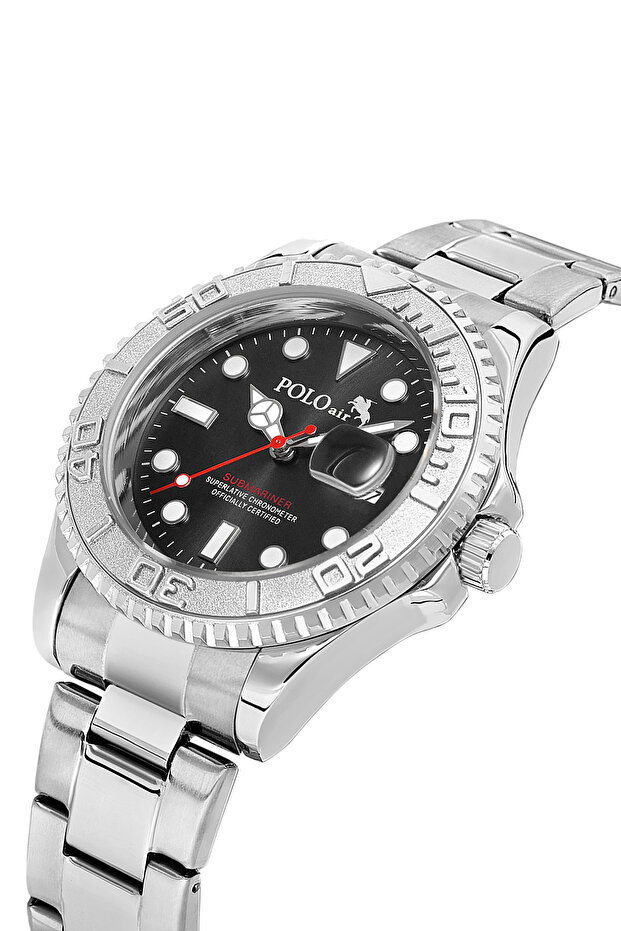 Rotating Bezel Men's Wristwatch with Lens Calendar Silver Black Color Pl-7075E3X
