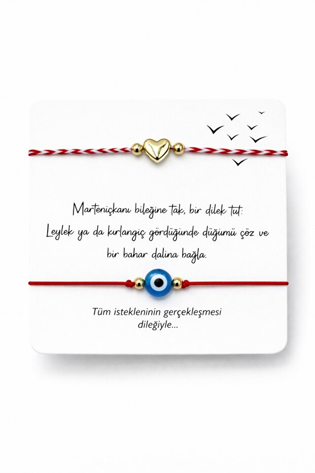 Set of 2 Marteniçka Lucky Bracelets - with Evil Eye Beads and Heart