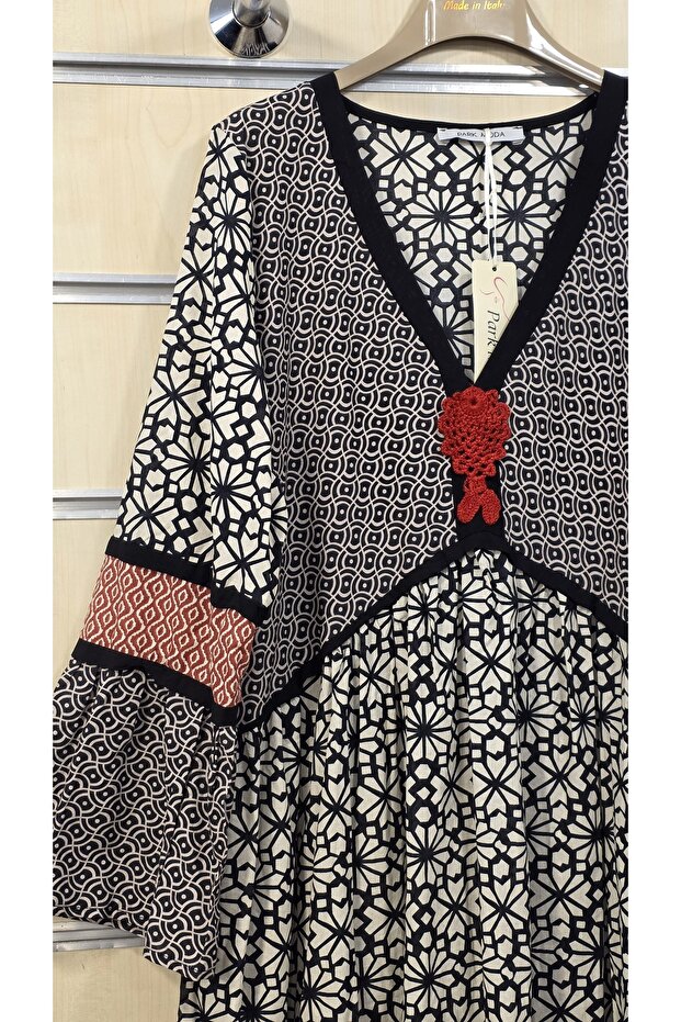 Rochie lungă bumbac bucăți cu model - 3