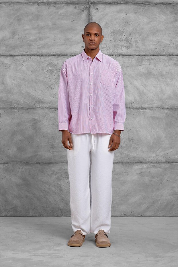 قميص أحمر مخطط كبير الحجم - 1