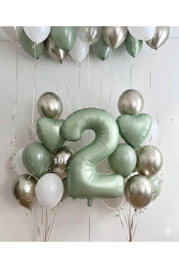 Mildew Green Number Age Foil Balloon and Balloon Bunch 23 Pieces