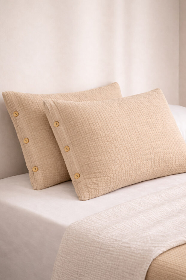 6 Layer Muslin 100% Cotton 2-Piece Buttoned Set of Pillowcase 50X70 Organic
