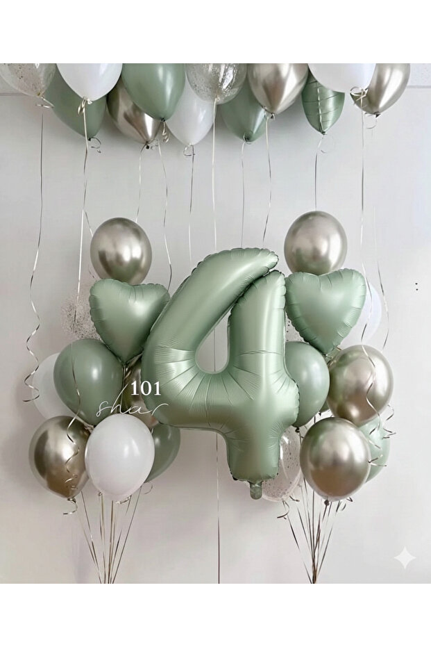 Mildew Green Number Age Foil Balloon and Balloon Bunch 23 Pieces