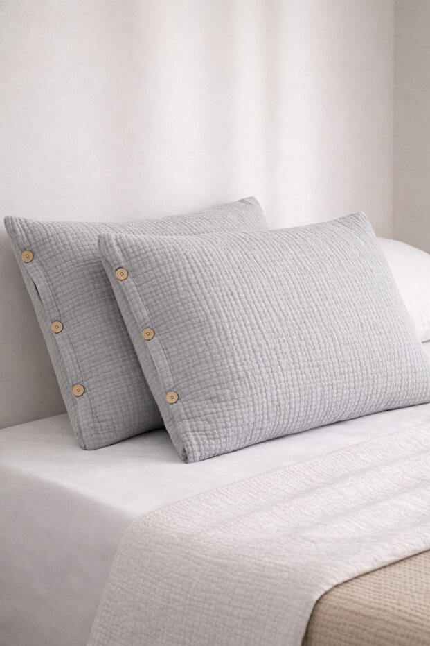 6 Layer Muslin 100% Cotton 2-Piece Buttoned Set of Pillowcase 50X70 Organic