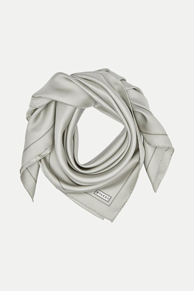 Plain Twill Silk Scarf - Light Stone - 2