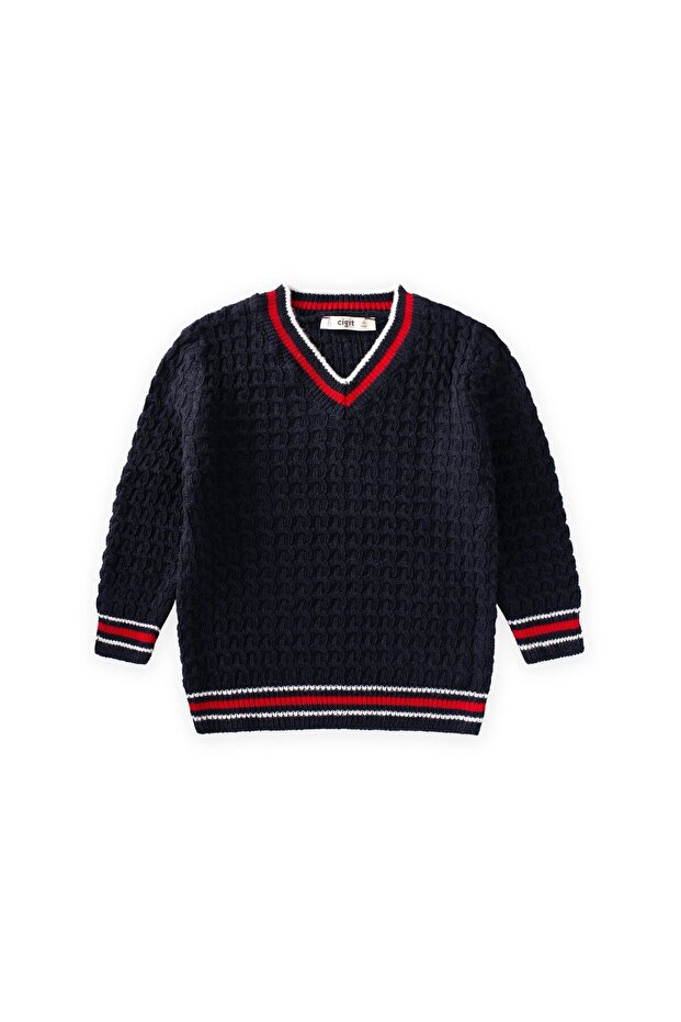 Hair Knit V-Neck Sweater 2-9 Years Old Navy Blue